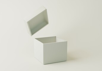 Monochrome White Open Gift Box isolated on White background. Minimal 3d rendering with Copy space for product display.