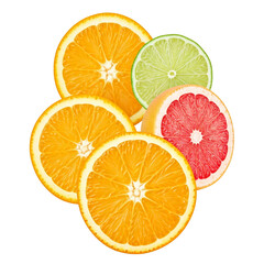 Fototapeta premium Citrus Medley of Orange, Grapefruit, and Lime Slices on White Background