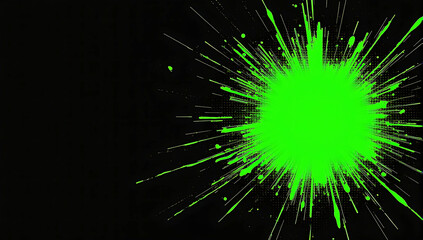 Fototapeta premium Abstract green splash on black background. Dynamic, vibrant, and energetic design element perfect for backgrounds, posters, or digital art. Ideal for adding a pop of color.