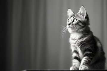 Naklejka premium Portrait of a cute american bobtail cat while standing against bare monochromatic room