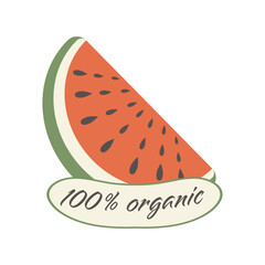 Organic watermelon fruit sticker in flat design. Product package badge. Vector illustration isolated.