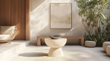 A single ergonomic garden stool styled in a bright outdoor space with neutral tones. picture