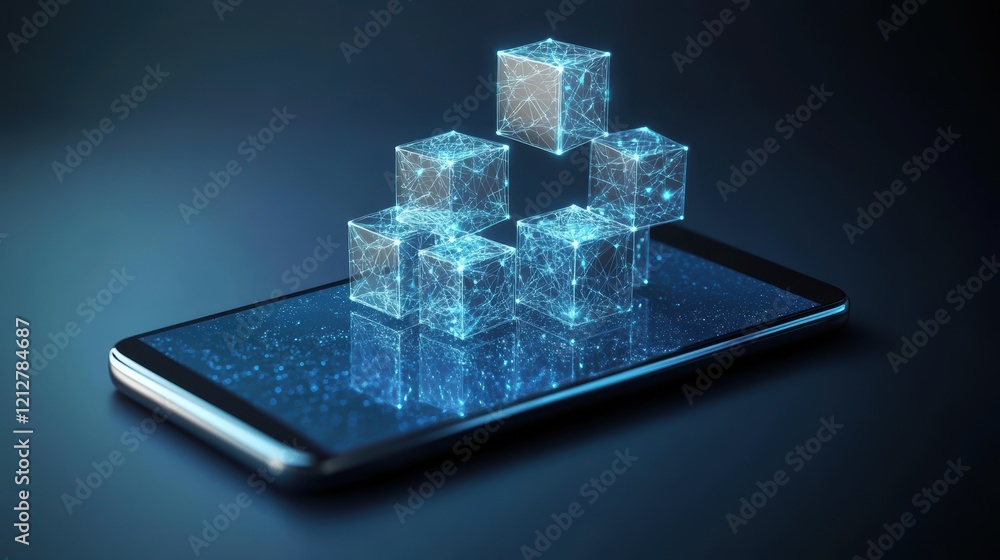 Poster smartphone resting on a block of ice isolated on a white background for creative concepts