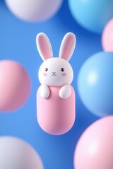 Obraz premium Cute rabbit figurine on a colorful background, perfect for playful decor.