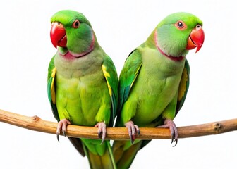 Fototapeta premium Alexandrine Parakeet Couple Night Photography, Green Parrot Birds, Isolated