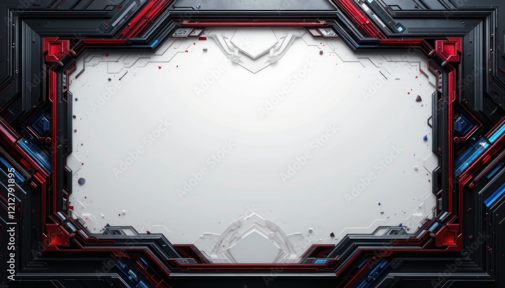 Poster futuristic frame with red blue and black edges and white background for text or image
