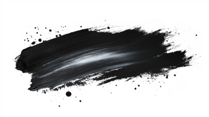A black brush stroke on a white background. The brush stroke is thick and bold, creating a sense of movement and energy. The black color of the brush stroke contrasts with the white background