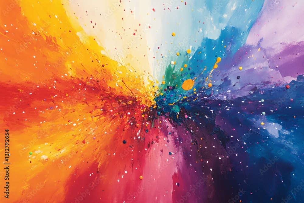 Poster vibrant colors explode outwards from the center, creating a dynamic and energetic abstract painting