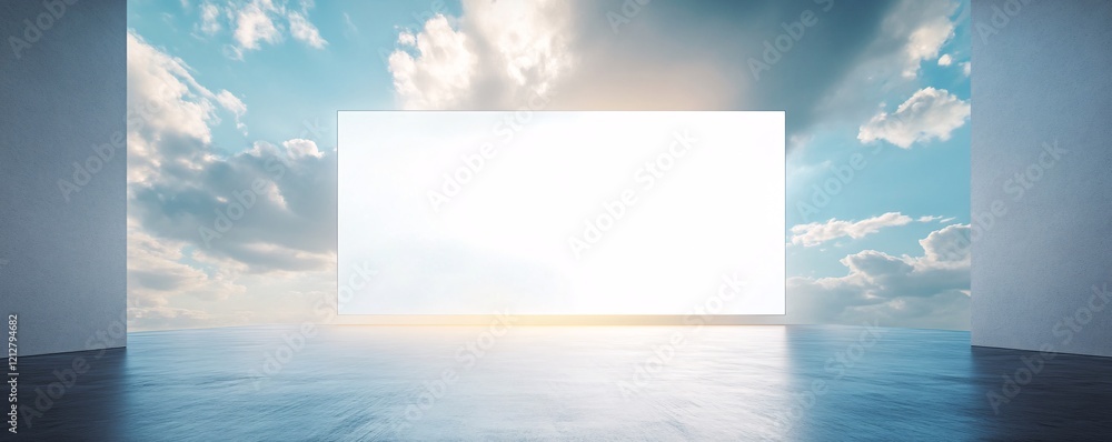 Aufkleber Empty frame displaying cloudy sky in modern gallery interior