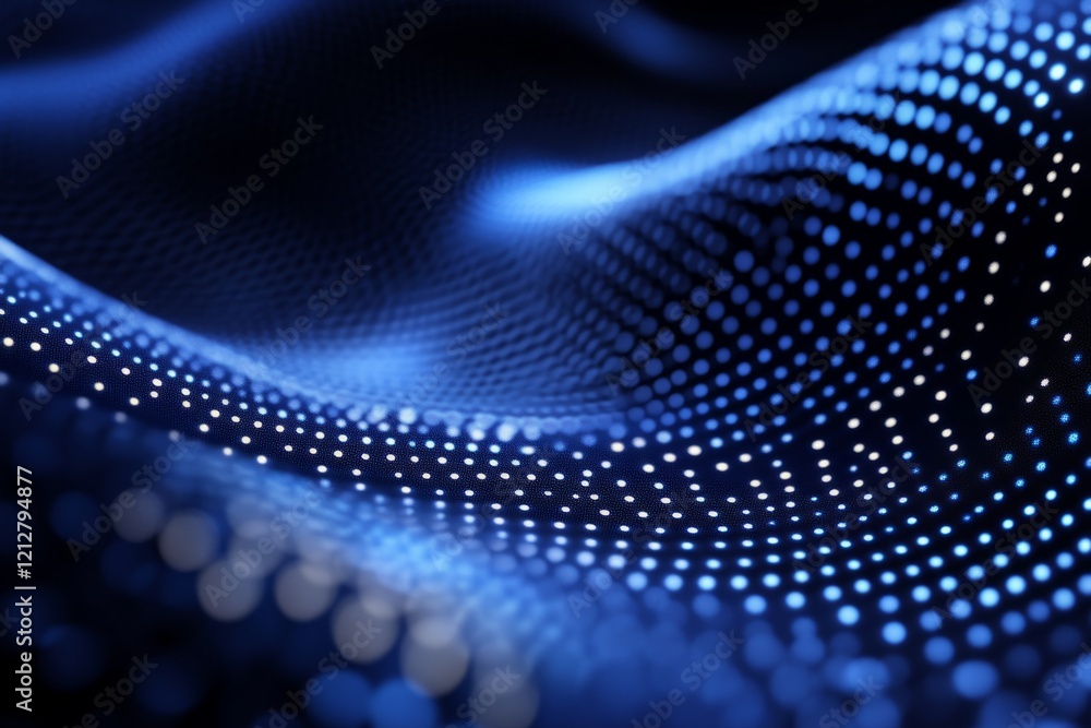 Poster abstract blue digital particles wave flowing in cyberspace, big data visualization, 3d rendering