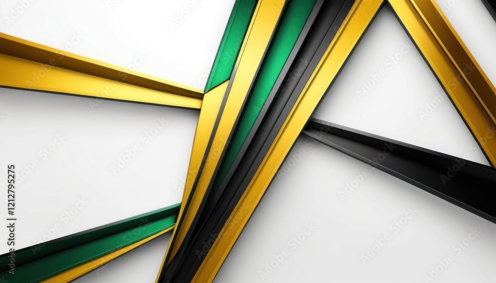 Poster abstract geometric design with gold, green, and black lines on a white background creating dynamic f