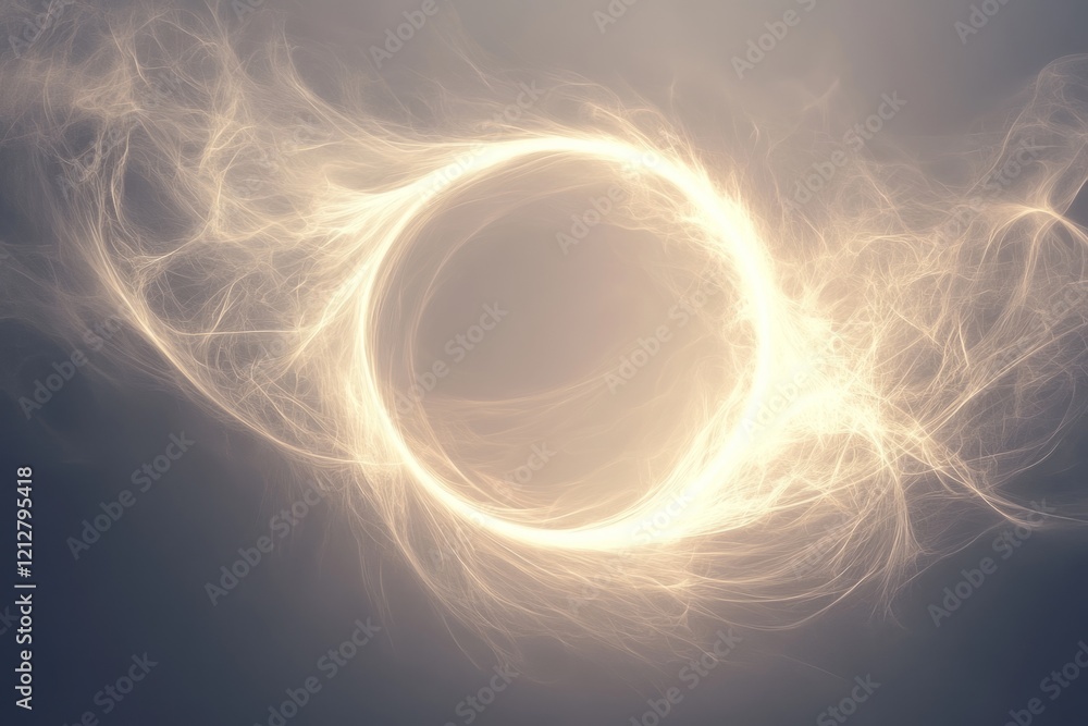 Poster golden ring emanating light and power, creating a mystical and ethereal atmosphere with smoky textur