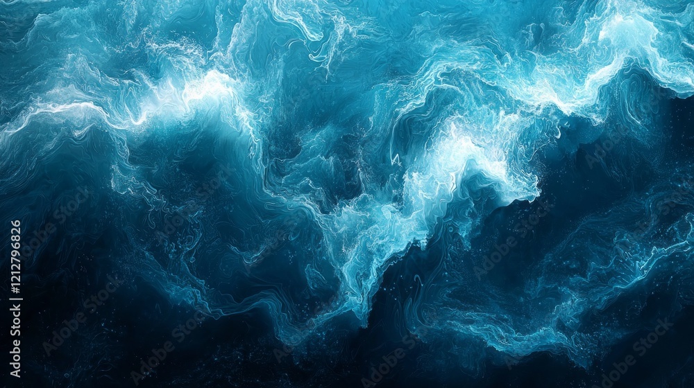 Poster a stunning display of wavy patterns unfolds on a rich blue surface, evoking a sense of calm and flui
