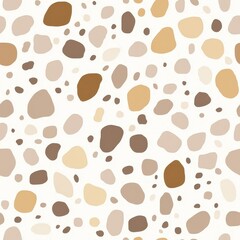 Modern Terrazzo Pattern with Beige and Brown Pebbles on White Background