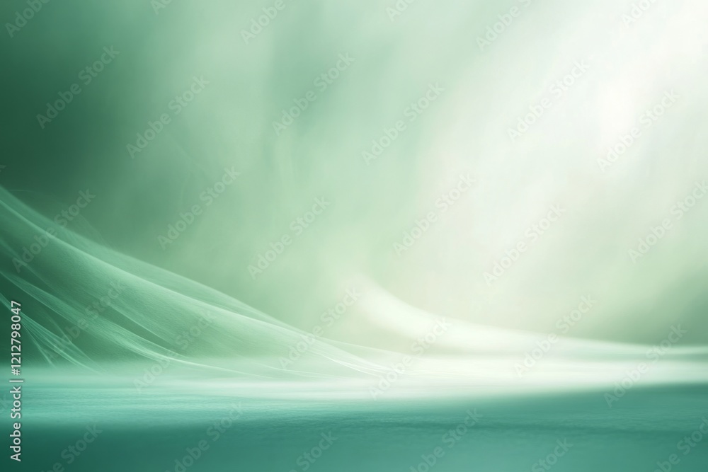 Poster green abstract background featuring soft waves and light effects, creating a dreamy and ethereal atm