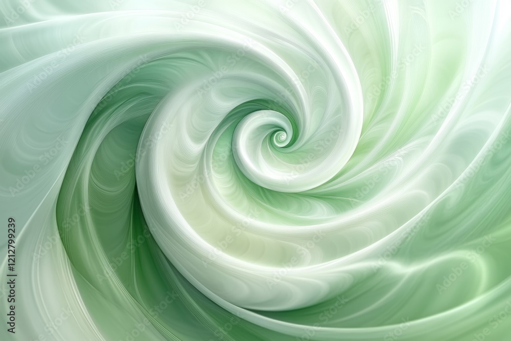 Poster abstract swirling vortex in shades of green and white, creating a mesmerizing visual pattern