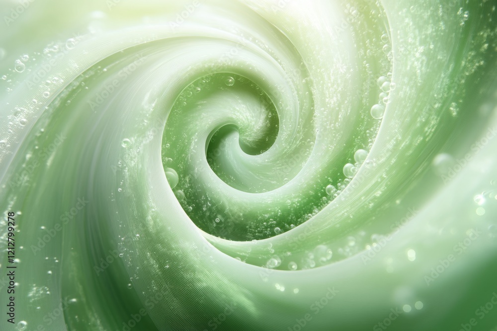 Poster abstract green gel swirling and creating a vortex with bubbles, perfect for backgrounds related to c