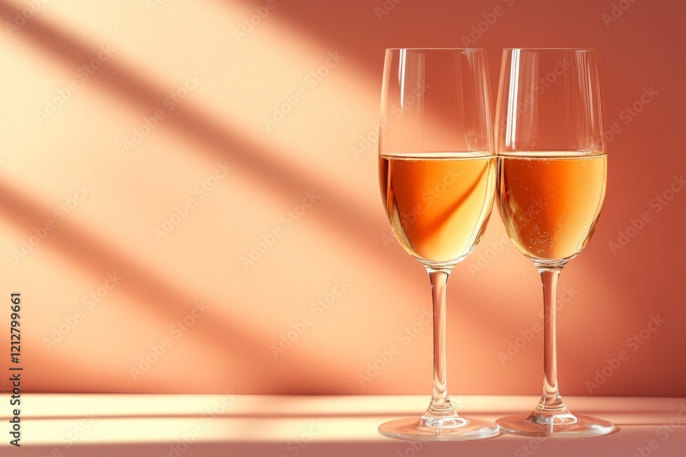 Poster two elegant glasses of sparkling wine sit on a table, illuminated by window light creating an aesthe