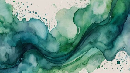 Abstract Watercolor Background in Teal, Blue, and Green &ndash; Fluid Liquid Texture for Banner