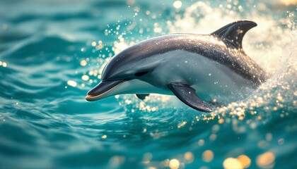 Obraz premium A Playful Dolphin Leaps Through Ocean Waves