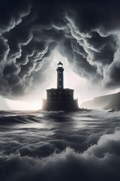 Abandoned Lighthouse Under a Storm