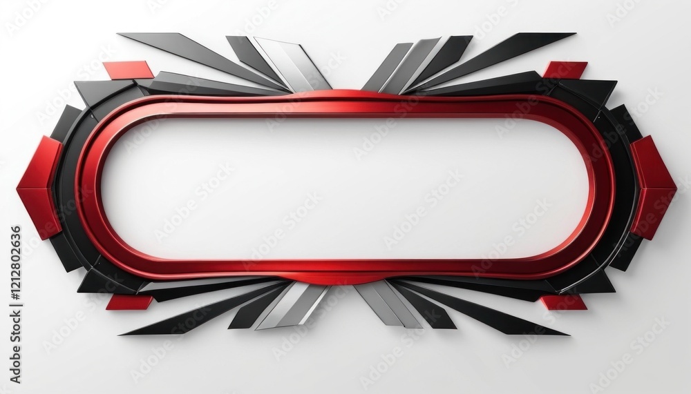 Aufkleber modern abstract geometric frame with red outline and sharp black and gray edges on white background