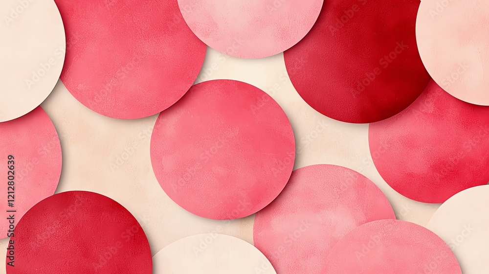 Poster a colorful composition of red and pink circular shapes on a soft background.