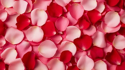A vibrant arrangement of delicate pink and red rose petals, perfect for decor and romance.