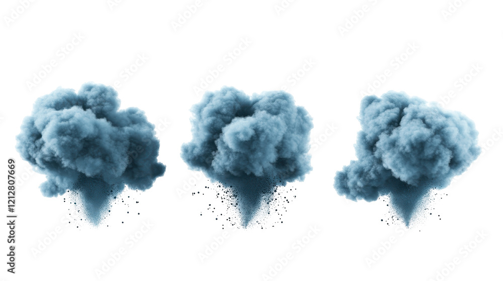 Aufkleber three distinct blue smoke clouds rising and dissipating in a dynamic visual display. transparent bac