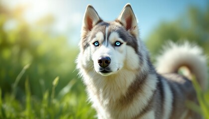 Fototapeta premium Majestic Siberian Husky in a Sunny Meadow