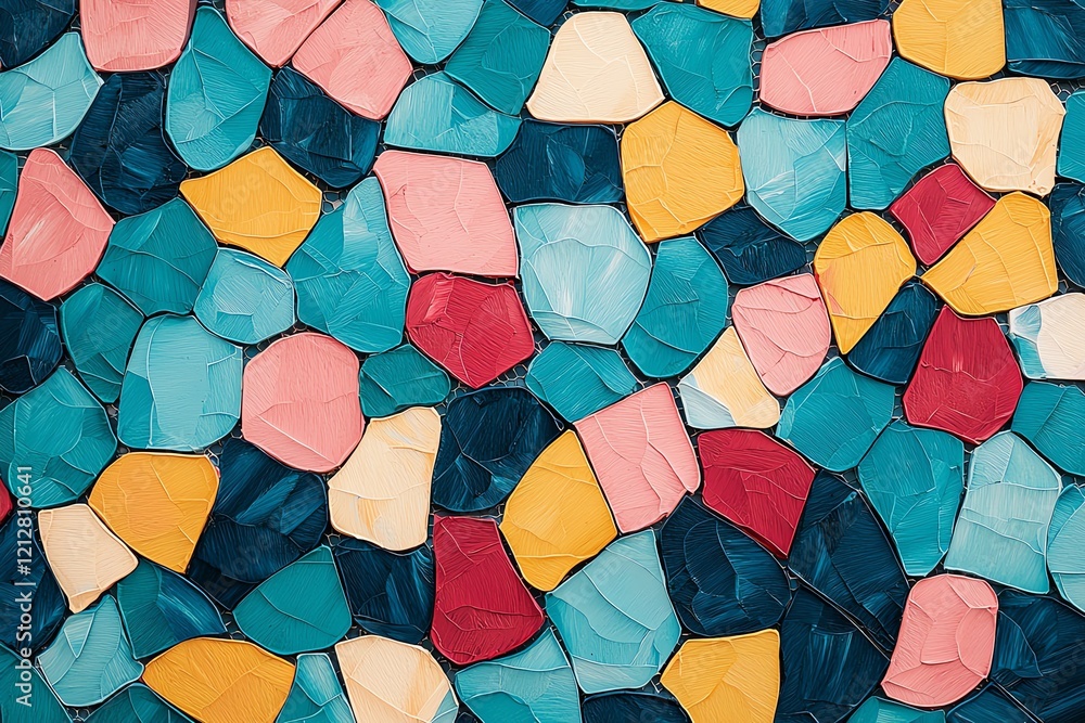 Poster colorful abstract mosaic pattern with vibrant shapes and hues for design projects.