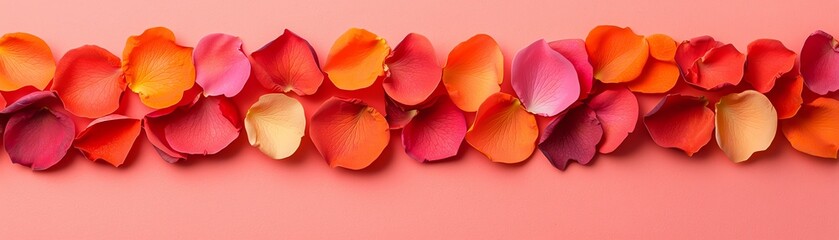 Colorful rose petals arranged artistically on a soft background, perfect for decor.