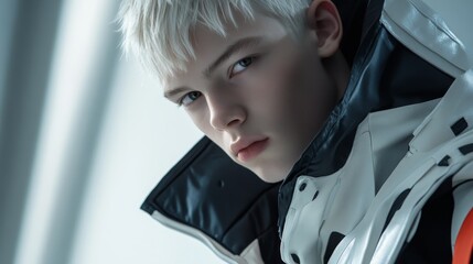 The Emboldened Innovator: Teen Boy Embracing his Daring Alter Ego in Futuristic Attire