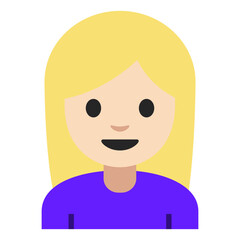 Cartoon Illustration of Smiling Person with Blonde Hair in Purple Shirt Isolated on White Background, Clipart