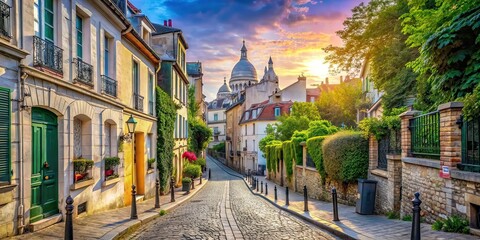 Montmartre Cobblestone Street Descent - Parisian Perspective