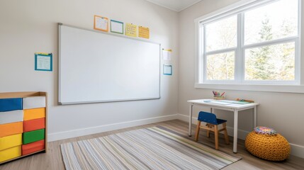 A thoughtfully decorated homeschooling space with a whiteboard, desk, and learning materials, highlighting family involvement in academic growth