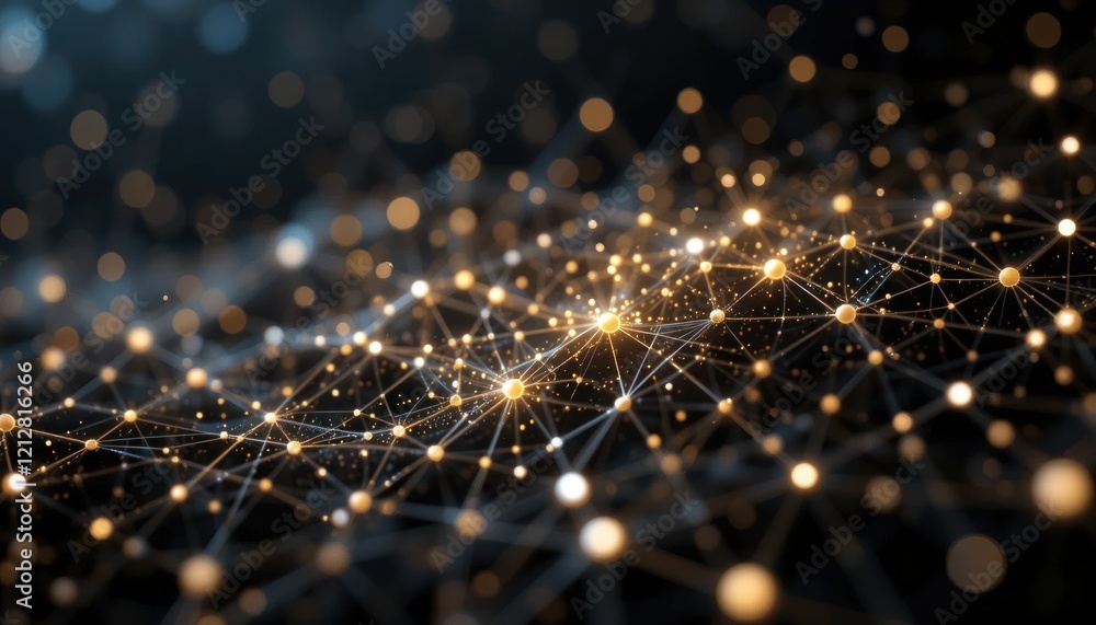 Poster abstract glowing network of interconnected nodes in a dark space background
