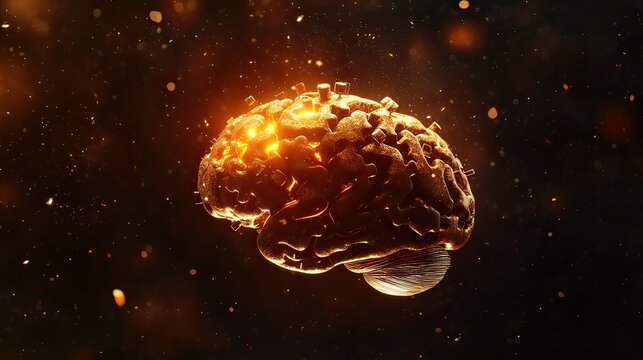 Glowing Fractured Brain Exploding in Space; Medical Concept