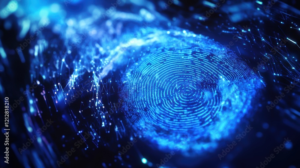Poster close up of a fingerprint on a dark surface highlighting unique patterns and details