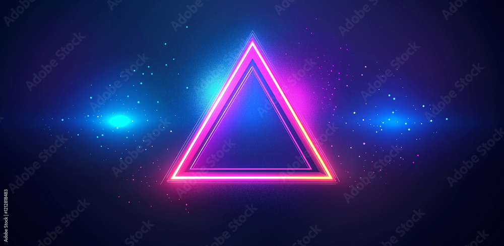 Poster abstract geometric background with triangles and dots in blue, purple, and pink colors, futuristic d