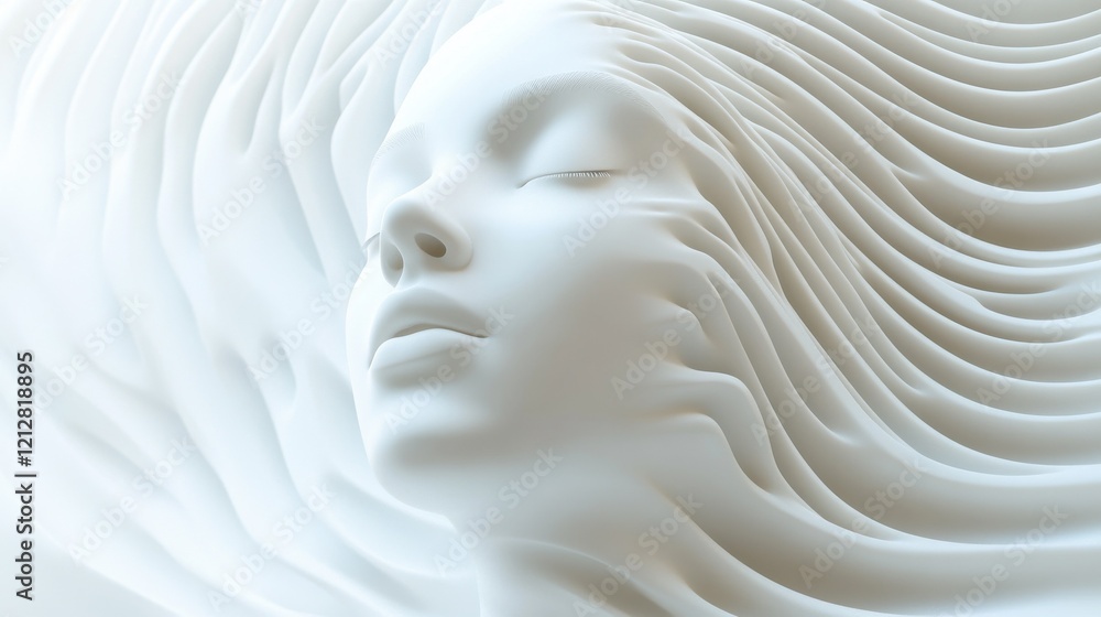 Poster close up of abstract white human head on wavy background. future, robotics and artificial intelligen