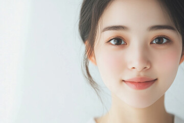 Fototapeta premium Portrait of Young Asian Female with Soft Expression and Natural Beauty
