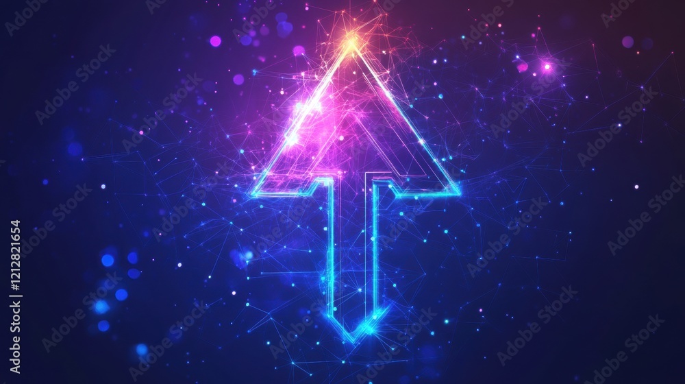 Poster glowing arrow design with bright luminous background for digital graphics and creative projects