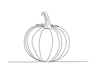 Continuous one line drawing of pumpkin fruit. Fresh pumpkin in single line draw illustration. Editable stroke.