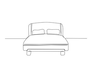 Continuous one line drawing of bed - interior furniture. Bed in single line illustration. Editable stroke.