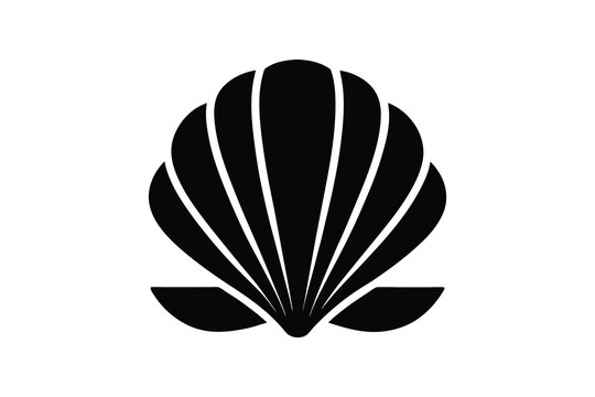 seashell silhouette, Illustration of a seashell on a black background, marine design  