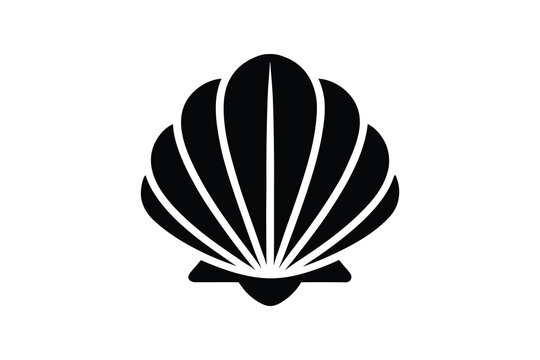 seashell silhouette, Illustration of a seashell on a black background, marine design  