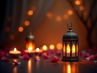 Warm, flickering light illuminates a peaceful atmosphere