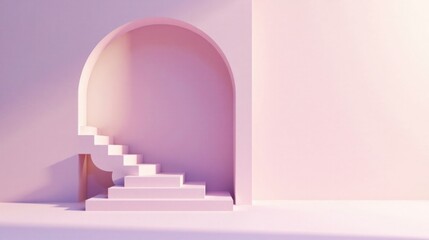 Obraz premium Pastel Pink Archway with Ascending Steps A Minimalist Scene for Design Inspiration