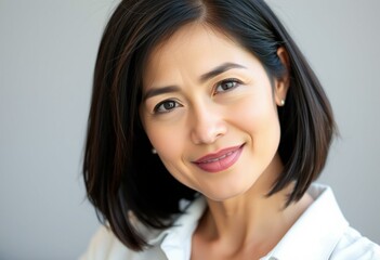 Obraz premium Portrait of a woman with short hair and calm expression